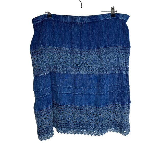 Studio West Sz XL Blue Lace Western Cottagecore Boho Skirt Stretchy Lined - Picture 7 of 7